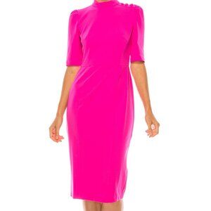 Donna Morgan Short Sleeve Mock Collar Midi Sheath Dress
